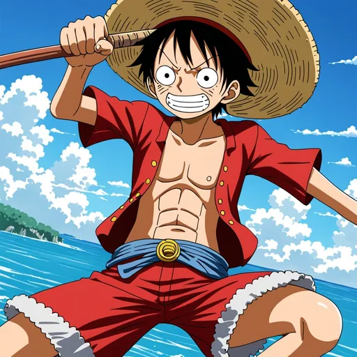 Prompt: Luffy of fighting one piece anime