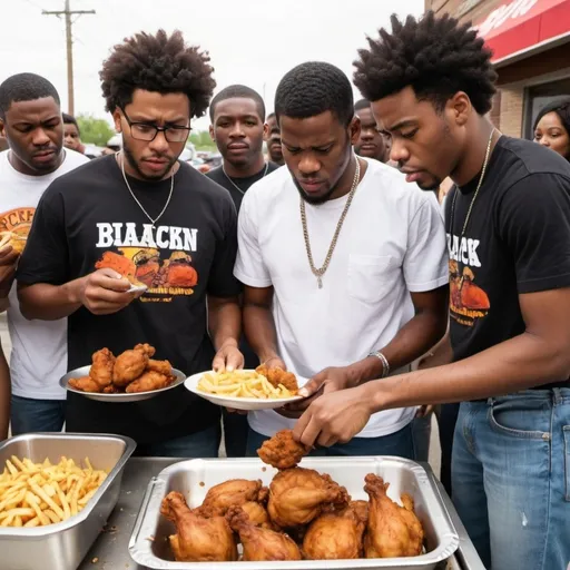 Prompt: black people chacing fried chiken

