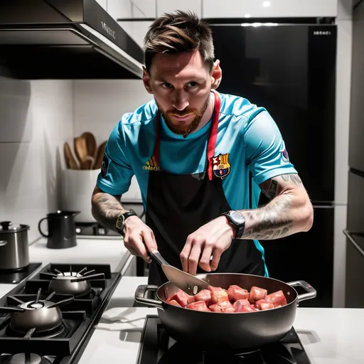 Prompt: Messi cooking