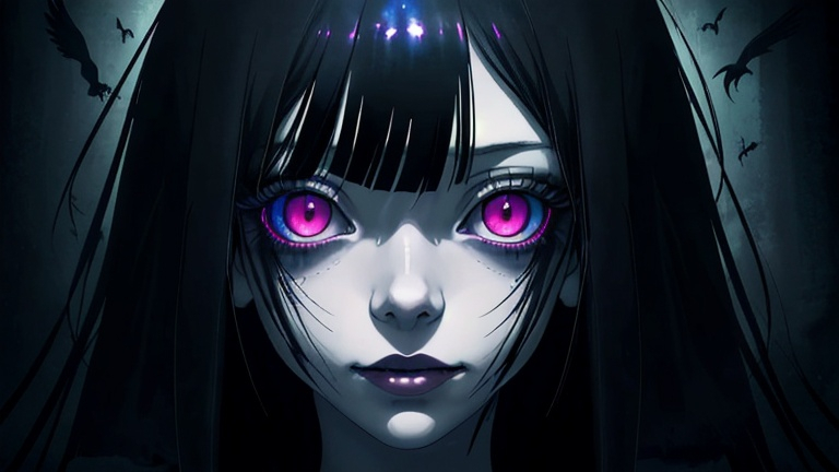 Prompt: Girl and raven, full body, short dress, otherworldly, surreal, beautiful face, smile, highres, detailed, surrealist, dark tones, eerie lighting, intense expression, psychedelic, nightmarish, surrealistic, high Detail, perfekt lighting, anime Style, 2.5 D