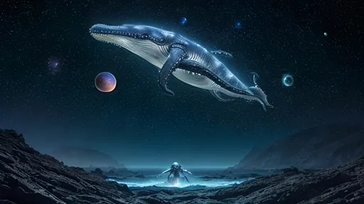 Prompt: Two gigantic flying kraken with constellation skin swimming through heaven, planetary orbits, space opera, vibrant celestial colors, high definition, cosmic, surreal, detailed whales, detailed constellations, cosmic art style, vibrant and ethereal lighting