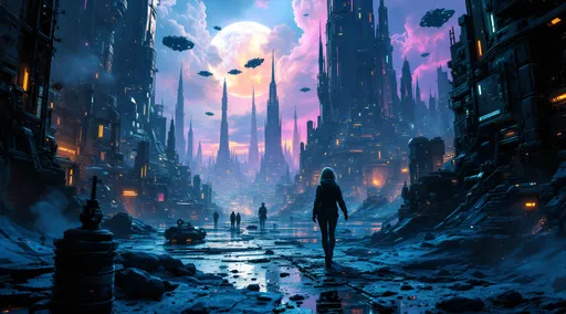 Prompt: A photorealistic dark sci-fi themed depiction of a gritty, highly detailed underworld of a galactic space station, alive with cold metallic colors and vibrant neon glows. The scene intricately detailed showcases imaginative futuristic buildings and flying vehicles that contribute to an electric, humid atmosphere. In the distance, shot from a ground level, worm's eye perspective, the viewpoint emphasizes the girl's full body feet. In the distance she stands ankles crossed tip toed Barefoot confidently with her hand on her hip a full-body image captures a white Caucasian barefoot girl with light blue eyes and lightly braided blonde hair, adorned with a diamond hairband. She is barefooted in a chic black and gold one-piece dramatically cut armor bodysuit string swimsuit. A katana with a neon hilt is sheathed on her back, enhancing her fierce presence. The high-contrast lighting casts intense shadows and bold highlights, creating a cinematic depth that heightens the suspenseful tone. Rich colors and powerful visual impact contribute to the theatrical ambiance, framing her full body feet, iridescent style, bright and reflective atmosphere light effects, holographic background, the framing is mid-low shot to capture the entire scene, including the subject's feet and the surrounding environment