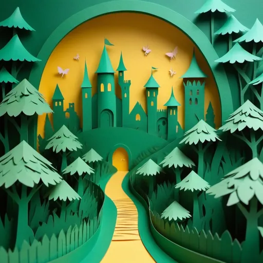 Prompt: Make a beautiful ,fairy, colorful and magical impression of the smaragd city of Wizard of Oz in Papercut style