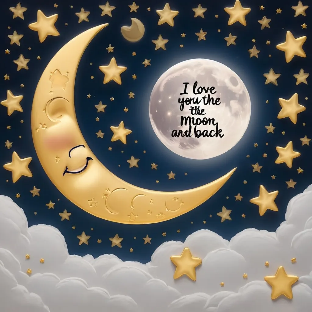 Prompt: Write "I love you to the moon and back" with moon and stars