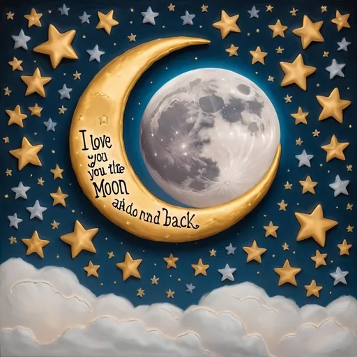 Prompt: Write "I love you to the moon and back Alex" with moon and stars