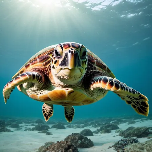 Prompt: Magical sea turtle swimming in ocean