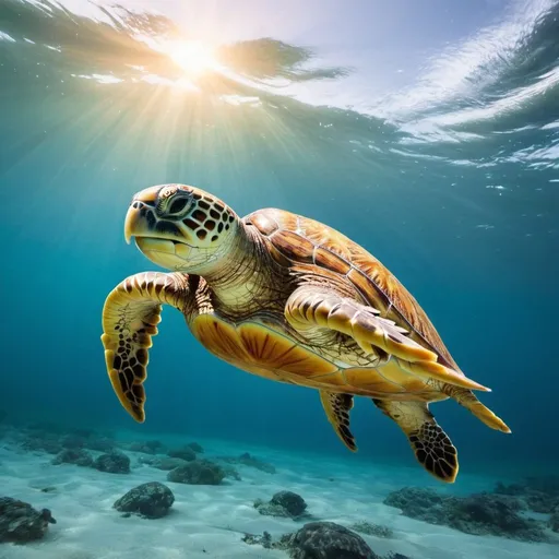 Prompt: Magical sea turtle swimming in ocean