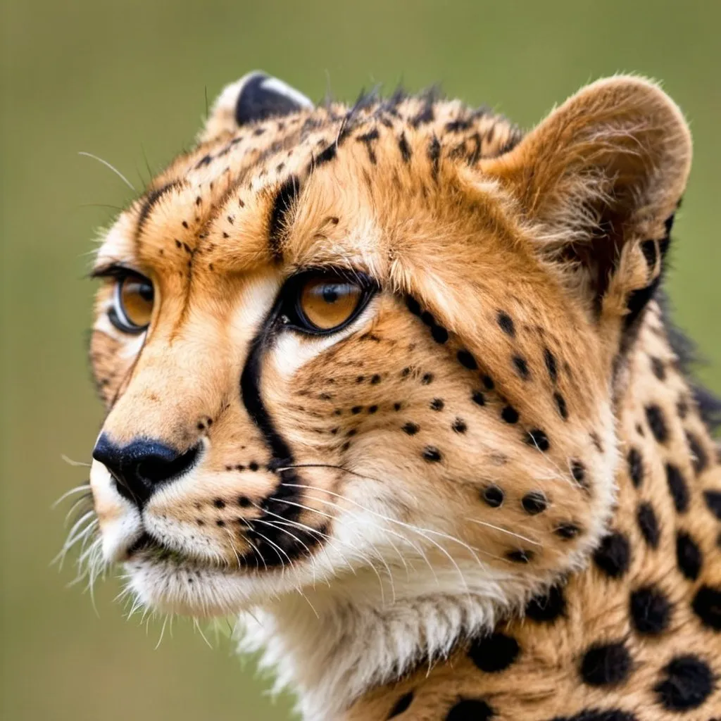 Prompt: A close picture of a cheetah's left side of its face