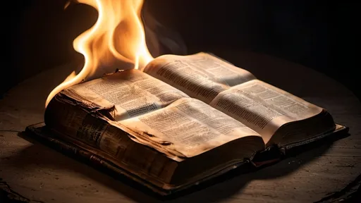 Prompt: A partially burning Bible, set against a dark background, represents the deterioration or abandonment of faith. The flames can be subtle, so as not to be offensive, but enough to convey the idea of ​​something sacred being lost.