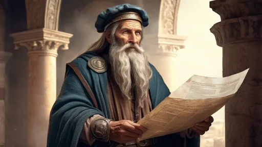 Prompt: an old man with a long beard holding rolled up ancient papers in the Roman Empire, ESAO, academic art, epic fantasy character art, computer graphics