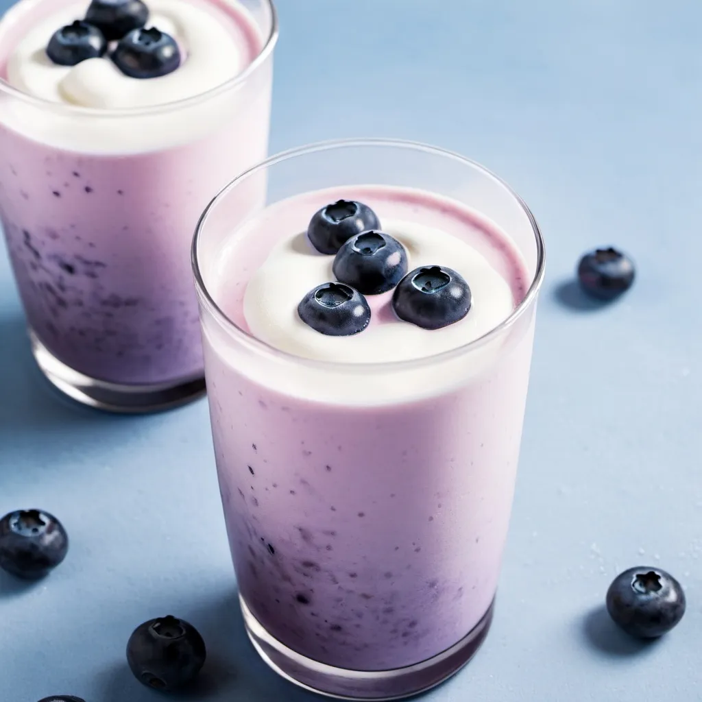 Prompt: iced blueberry milk with milk foam on top