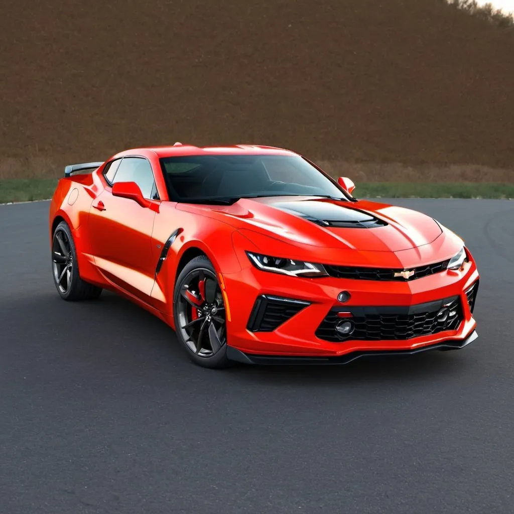 Prompt: chevrolet camaro-corvette red-orange-yellow 