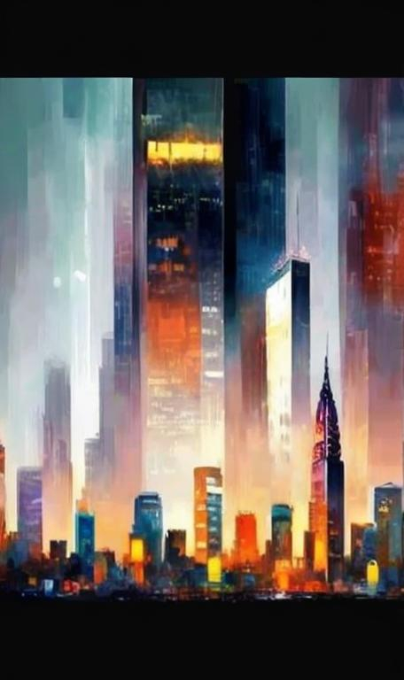 Prompt: New York city skyline at night, oil painting, detailed skyscrapers, professional artwork, realistic, vibrant city lights, high quality, detailed, urban landscape, atmospheric lighting, oil painting, realistic, city skyline, night view, vibrant colors, professional art