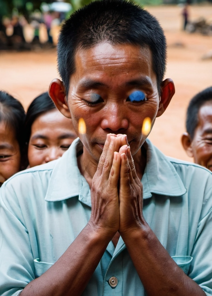 Prompt: someone saying thank you in cambodia with hands in prayer
