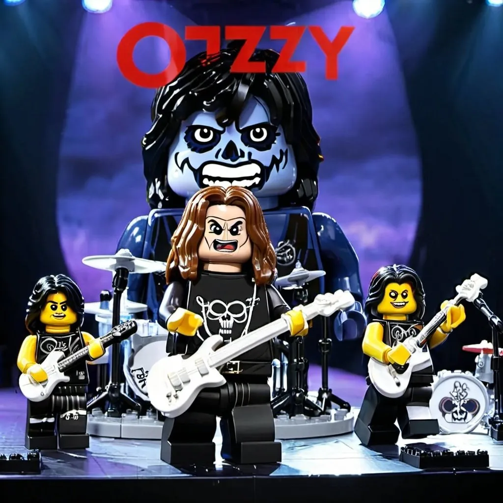 Prompt: Ozzy Osbourne on stage with band