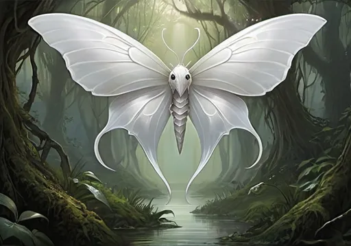 Prompt: whites,white angelic Eldrazi Sliver Moth, swamps, magic the gathering card art,