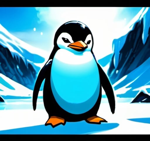 Prompt: icy blue Penguin god, icy ocean, snow, magic: the gathering art style