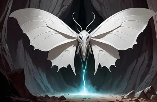 Prompt: titan-sized eldrazi sliver moth, magic the gathering card art, cave, simplistic