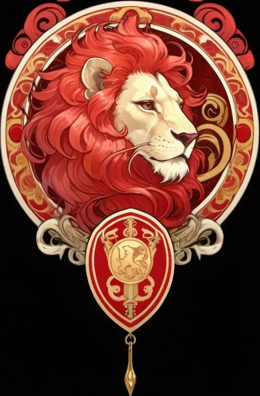 Prompt: guild Banner of a guild named ScarletLion. Crimson lion emblem.