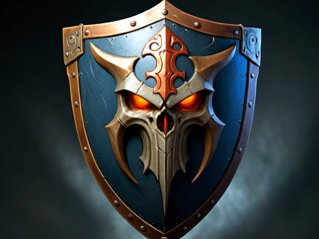 Prompt: Visualize an imposing shield, forged in the fires of battle and adorned with deeply engraved sacred symbols across its surface. The central boss of the shield proudly displays the distinctive emblem of the Diablo 3 Crusader, a symbol that instills both respect and fear in the hearts of enemies. The shield's front is designed in the style of a kite shield, providing ample protection to its wielder. Intricate patterns adorn the shield's edges, showcasing the craftsmanship and strength of the artisan who crafted it. Ensure that the shield appears sturdy and dependable, with details that accentuate its power and resilience. Set against a transparent background, allowing the shield to radiate with its divine aura.