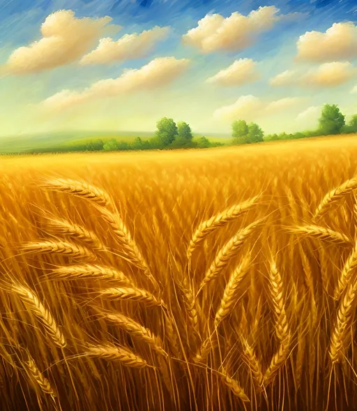 Prompt: A wheat field with an oil painting style