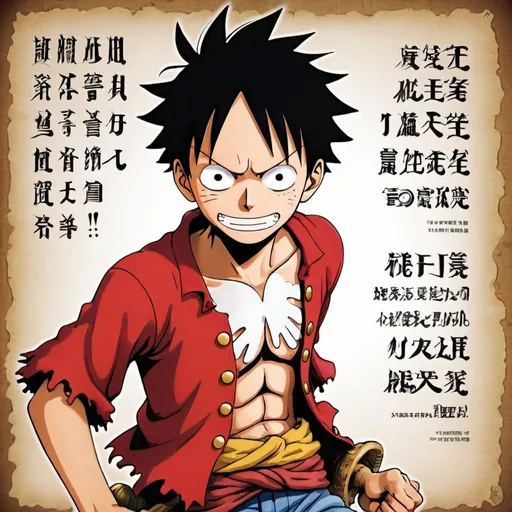 Prompt: Luffy's Famous Phrases: It depicts Luffy's most famous quotes, such as "I will become the Pirate King!" or "Gear Second!" with an eye-catching design.

