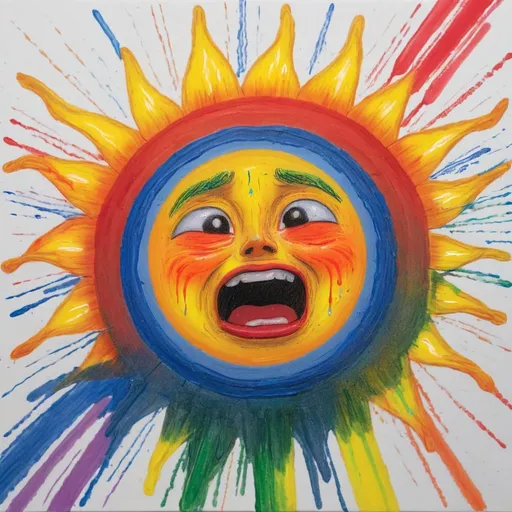 Prompt: Crayon painting of the sun crying