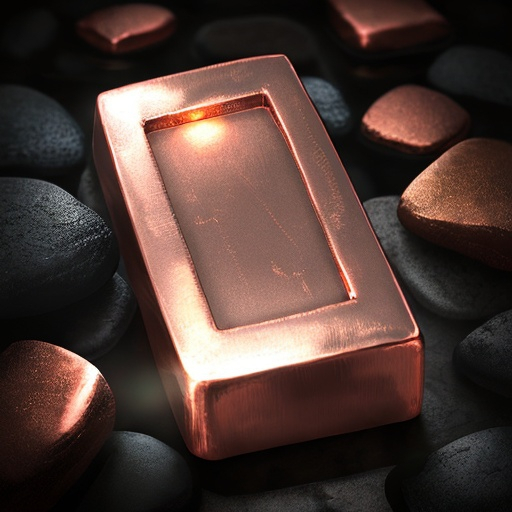 Prompt:  Rectangle Copper Ingot Icon with anime style lighting placed on an stone background