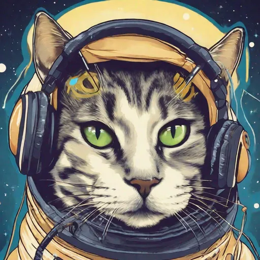 Prompt: space cat wearing headphones 
