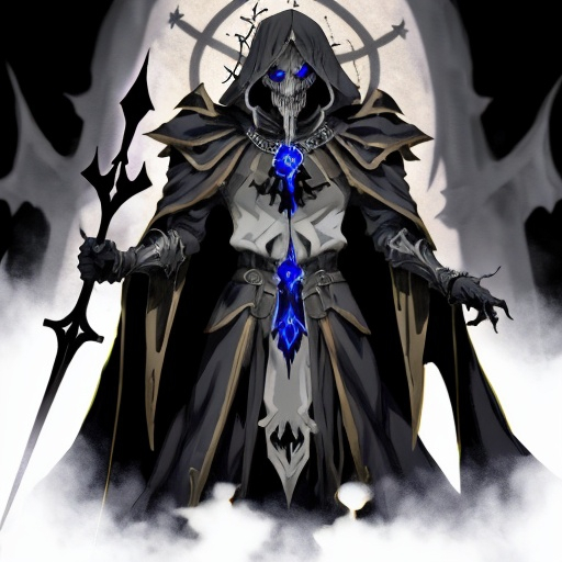 Prompt: overlord anime ainz ooal gown wears daedric armor, with runes on the armor and his great and power staff in his hand