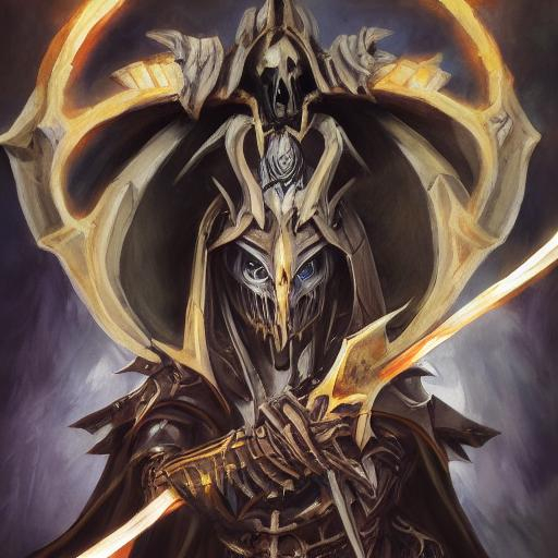 Prompt: overlord anime ainz ooal gown wears daedric armor and casts the ultimate spell, oil painting!!!, runes, overlord!!!, magic, dark, gloomy, portrait, character portrait, concept art, symmetrical, 4 k, macro detail, realistic shadows, bloom, cosplay, anime, dviant art