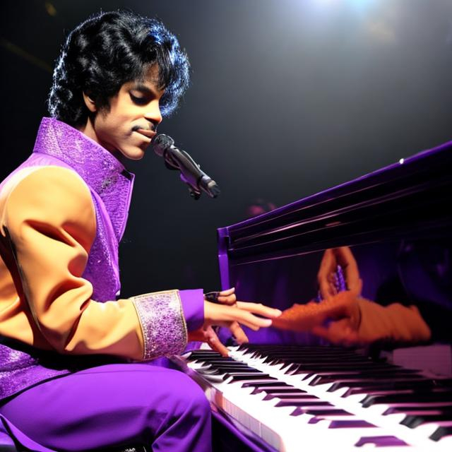 Prompt: Prince playing a purple piano 