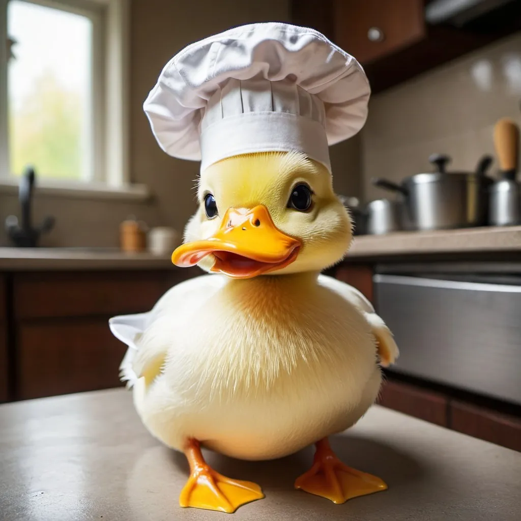 Prompt: a cute duck that wear a chef hat