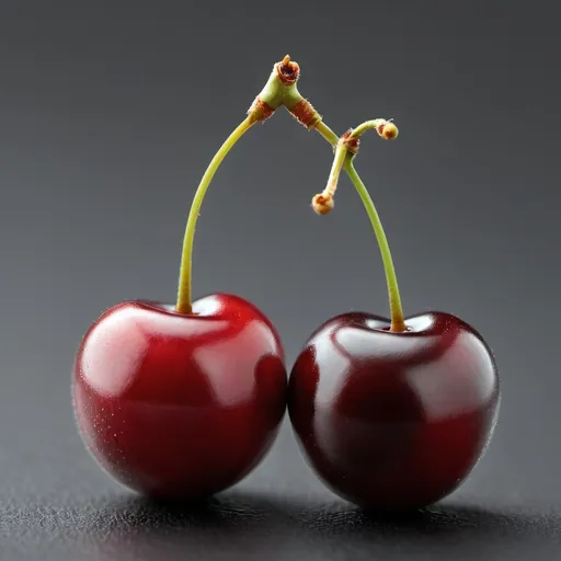 Prompt: 2 cherries connected at the stem