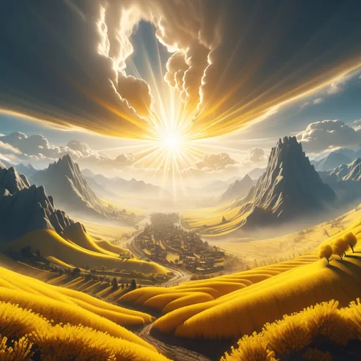 Prompt: Cry engine, a stunning 3D 8K illustration.
Hyperrilism masterpiece of the powerful STRONG and MIGHTY HAND OF GOD in the sky
Across an open valley pruning through the clouds  early in the morning. A BEAUTIFUL VALLEY. Radiating suttlu yellow cast of light elegance and dignity. Rendering a masterpiece of creation.