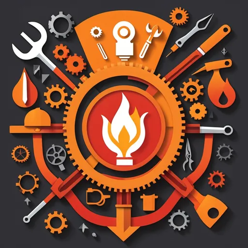 Prompt: Main Graphic: A large flame in the center of the chest, designed with overlapping, geometric shapes in different shades of orange, red, and yellow. Within the flame, silhouettes of various tools and symbols (like gears, wrenches, paintbrushes, and computers) subtly appear, representing the diversity of SkillsUSA fields.
Text: "Ignite Your Potential" is written in a bold, sans-serif font below the flame, with “Ignite” in a vibrant orange, and “Your Potential” in white for contrast.