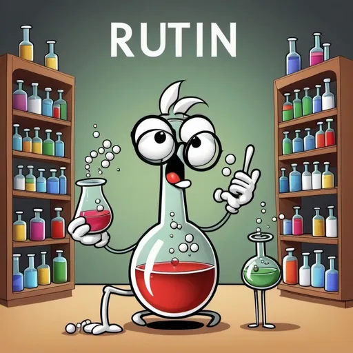 Prompt: Rutin chemistry funny cartoon image