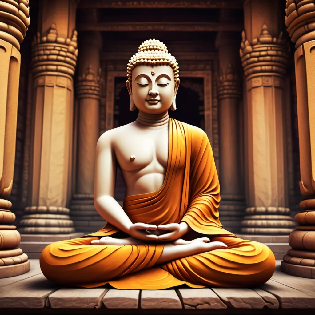 Prompt: tạo hình ảnh đức phật đang ngồi thiền định trong 1 ngôi đền với phong cách ấn độ cổ, 
