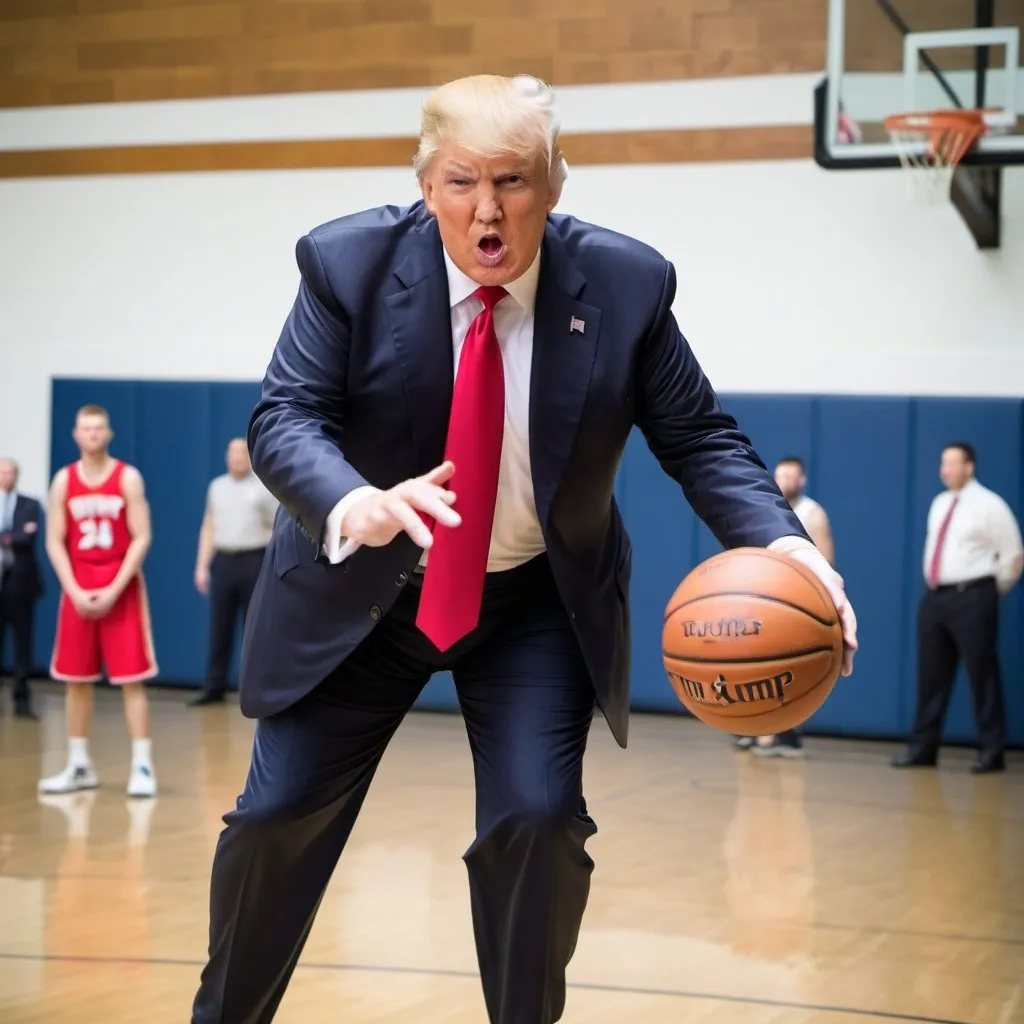 Prompt: Donald trump playing basketball 