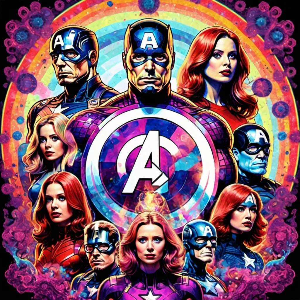 Prompt: psychedelic  version of the Avengers on acid


