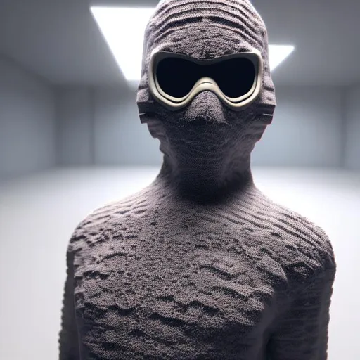 Prompt: Generate ski mask made out of cotton vintage style yeezy influence x playboicarti x telsla truck black elite, Abstract Architecture with minimalistic but paradoxically clean, music video aesthetic 3D Rendered in Unreal Engine 5.5
