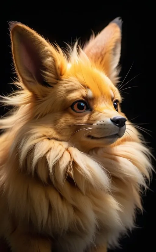 Prompt: Photorealistic photograph of Flareon in the style of Marsel van Oosten and Will Burrard-Lucas, highly detailed fur with dramatic lighting, dark and intense atmosphere, 8k resolution, dramatic lighting, realistic portrayal, detailed fur, intense gaze, Marsel van Oosten, Will Burrard-Lucas, photorealistic, Flareon, dramatic lighting, detailed fur, dark atmosphere, 8k resolution