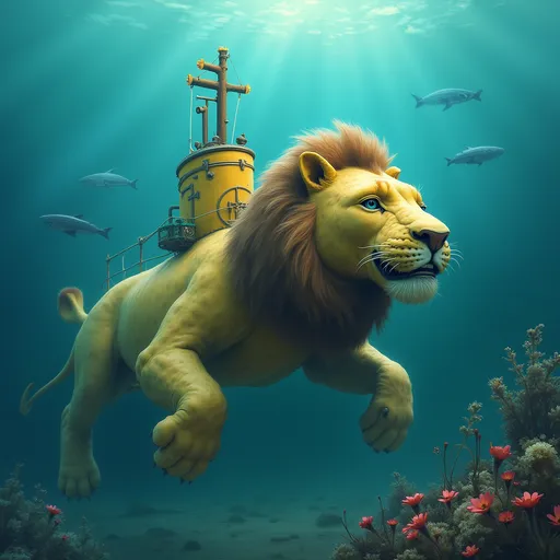 Prompt: Make a lion submarine 
