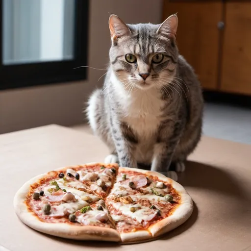 Prompt: katze isst pizza auf ber