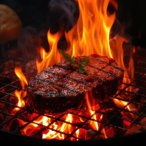Prompt: meat on fire
