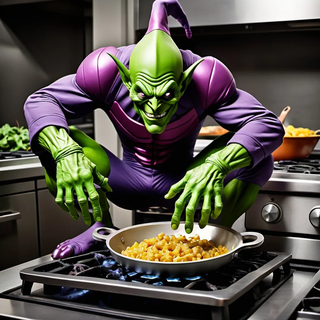 Prompt: Green goblin cooking feet


