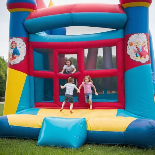 Prompt: Kids playing in a bouncy house