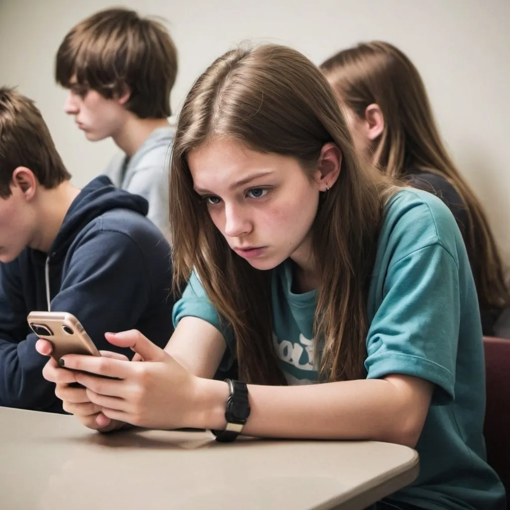 Prompt: I photograph demonstrating the isolation of teenagers caused by social media