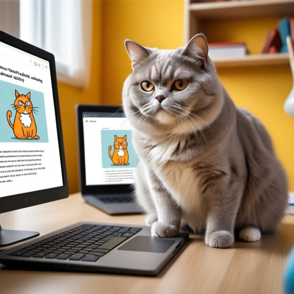 Prompt: Create a teacher studying online my course on teaching reading in English for Polish students, the teacher looks at the screen and studies the story of a fat cat