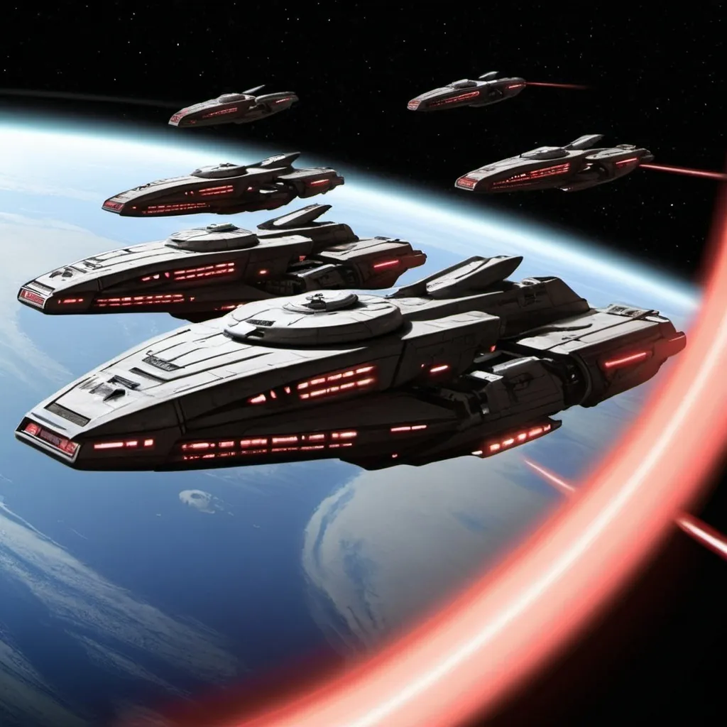 Prompt: Starfleet Carrier engaging cylons